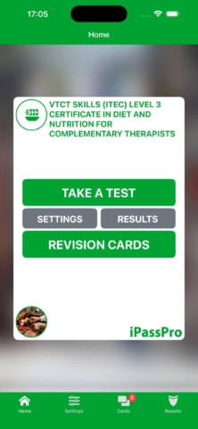 iPassPro Home screen with Settings, Results and Revision Cards buttons