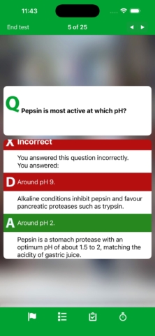 Diet and nutrition practice test feedback for an incorrect answer, showing the right answer and why